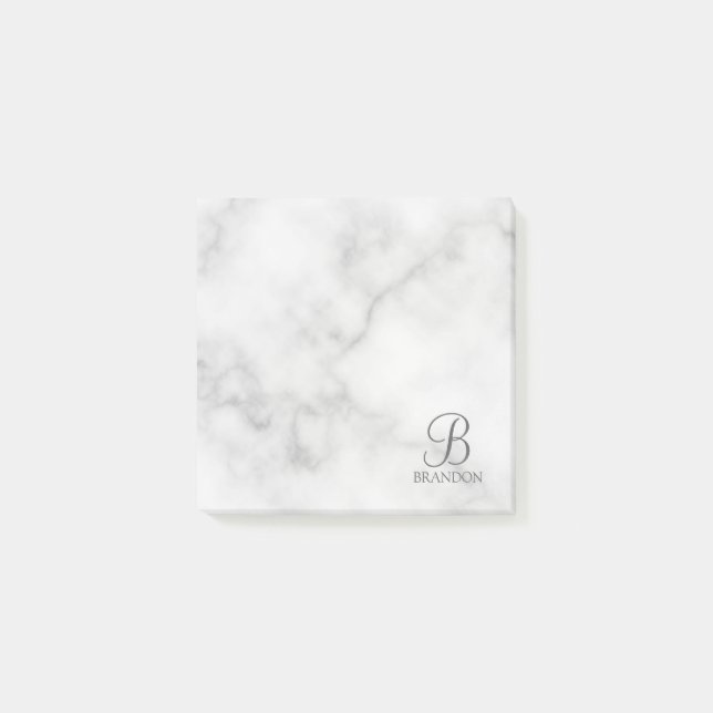 Vit marble-Personlig Monogram och Namn Post-it Block (Framsida)