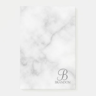 Vit marble-Personlig Monogram och Namn Post-it Block
