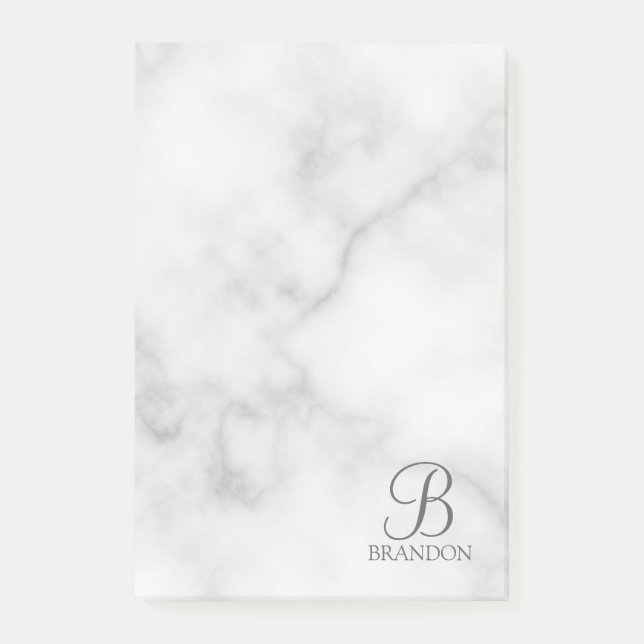 Vit marble-Personlig Monogram och Namn Post-it Block (Framsida)