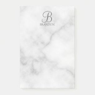Vit marble-Personlig Monogram och Namn Post-it Block