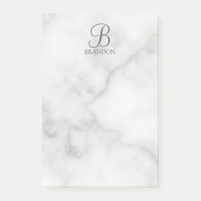 Vit marble-Personlig Monogram och Namn Post-it Block (Framsida)