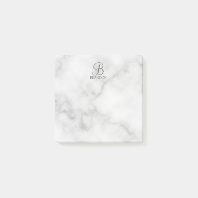 Vit marble-Personlig Monogram och Namn Post-it Block (Framsida)