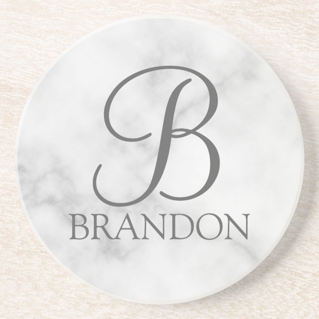 Vit marble-Personlig Monogram och Namn Underlägg (Framsidan)