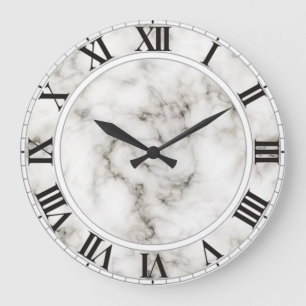 Vit marble Romannumeral Wall Clock Stor Klocka