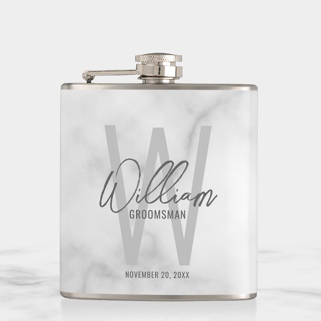 Vit marble Script-Personlig Groomsmans Namn Fickplunta (Skapare uppladdad)