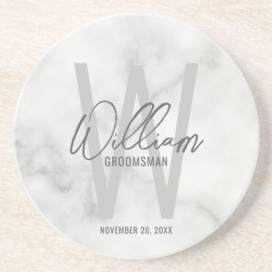 Vit marble Script-Personlig Groomsmans Namn Underlägg