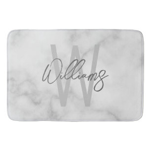 Vit marble Script-Personlig Monogram och Namn Badrumsmatta