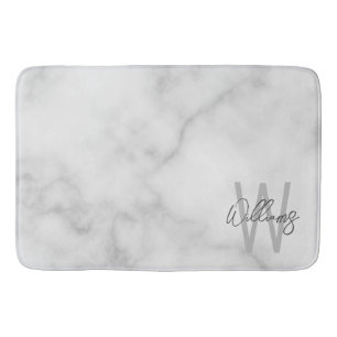 Vit marble Script-Personlig Monogram och Namn Badrumsmatta
