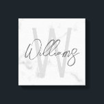 Vit marble Script-Personlig Monogram och Namn Canvastryck<br><div class="desc">Modern Minimalistisk Personlig Monogram och Namn ger Den här designen har personlig namn i grått modernt handskriftsskript typsnitt stil och monogram i lätt grått modernt sans serif font stil som bakgrund, på vit marmorbakgrund.</div>