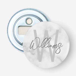 Vit marble Script-Personlig Monogram och Namn Flasköppnare