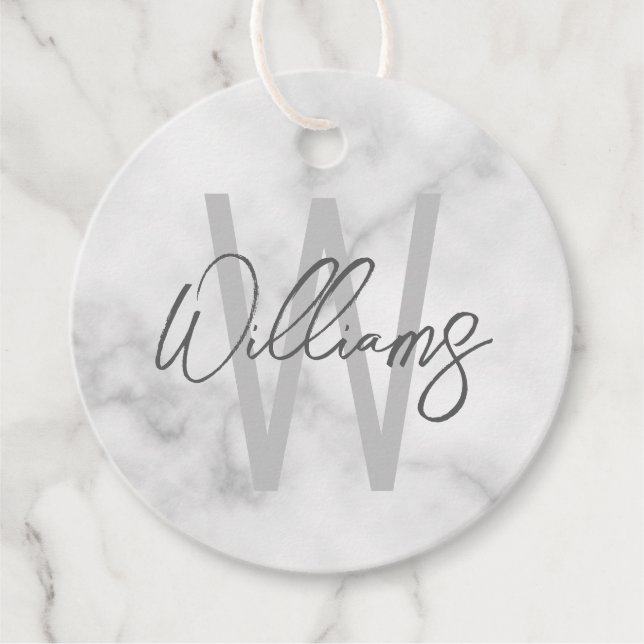 Vit marble Script-Personlig Monogram och Namn Gåvor Etiketter (Framsida)