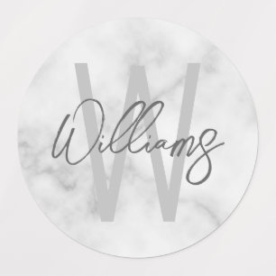 Vit marble Script-Personlig Monogram och Namn Klistermärke