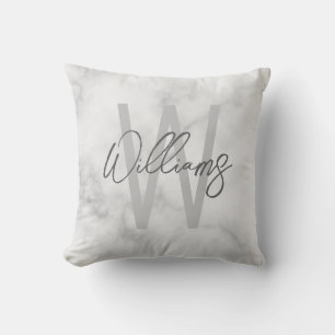 Vit marble Script-Personlig Monogram och Namn Kudde