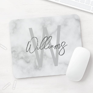 Vit marble Script-Personlig Monogram och Namn Musmatta