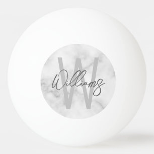 Vit marble Script-Personlig Monogram och Namn Pingisboll