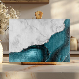 Vit marble Silver Glitter Teal Blue Agate