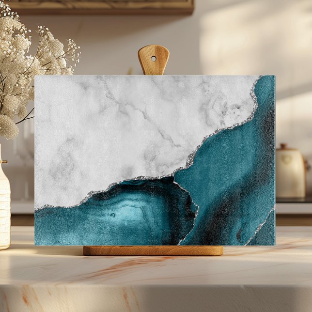 Vit marble Silver Glitter Teal Blue Agate (Skapare uppladdad)