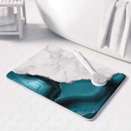 Vit marble Teal Blue Agate Silver Badrumsmatta