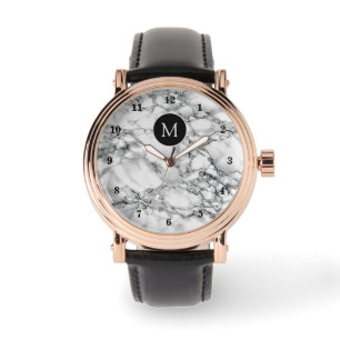 Vit marble Watch-gåva med Anpassningsbar Brev Armbandsur