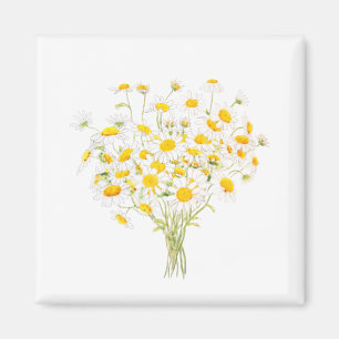 vit Margaret daisy vattencolor och bläck bouquet Magnet