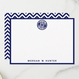 Vit marin cirkel Monogram Font Chevron DIY BG Tack Kort