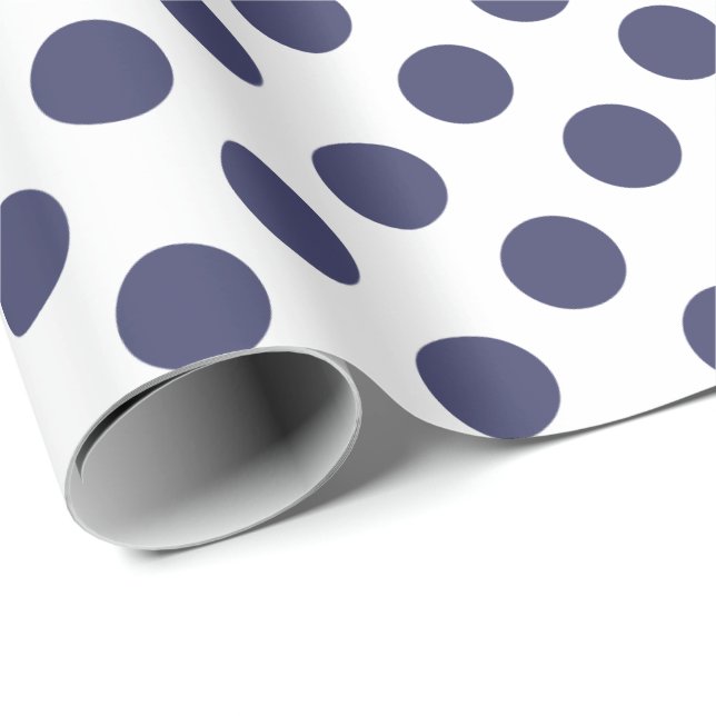 Vit & marinblå polka dots presentpapper (Rullad Hörn)