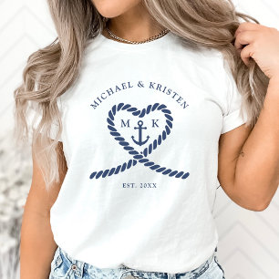 Vit & Marinblå Rep Hjärtankare Bröllop T Shirt