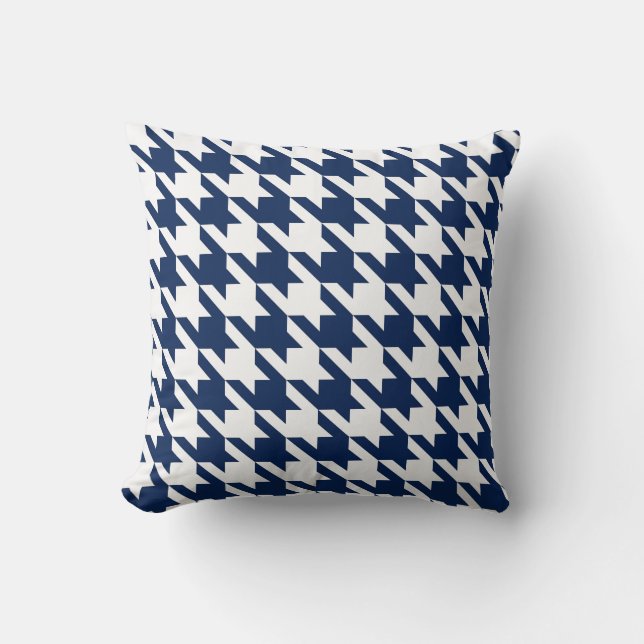 Vit marinblåa Pied De Poule Houndstooth Kudde (Framsida)