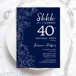 Vit marinöverraskning 40:e födelsedagen inbjudningar<br><div class="desc">Vit överraskning 40:e födelsedagsinbjudan. Minimalistisk modern femininin-design har botaniska accenter och typiska typsnitt. Enkel perfekt för inbjudan-kort i blommigt för en snyggt kvinnlig överraskning i firande. Skrivna Zazzle-inbjudningar eller digital utskrivbar mall för omedelbar nedladdning.</div>