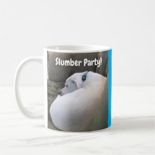 Vit marionett Hund Slumber Party Blue Hett Chocola Kaffemugg