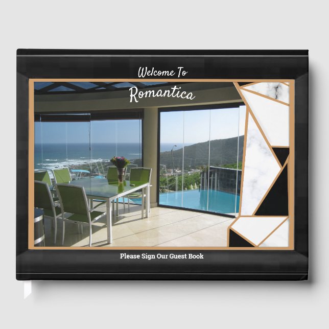 Vit marktäthet med Onyx Black-abstrakt Gästböcker (Framsida)