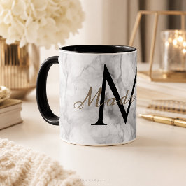 Vit marmor Anpassad Namn Monogram Kopp