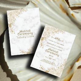 Vit Marmor Blommig Spets Islamisk Muslimsk Mehndi Inbjudningar