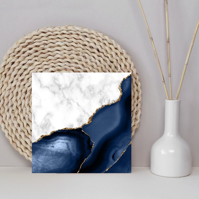Vit marmor Blue Agate Guld Glitter Kakelplatta (Skapare uppladdad)