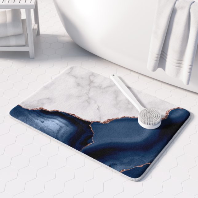 Vit marmor Blue Agate Ro Guld Glitter Badrumsmatta (Skapare uppladdad)