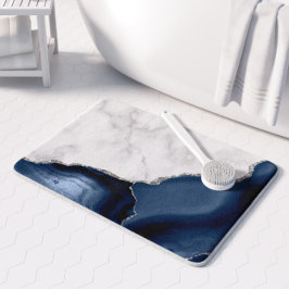 Vit marmor Blue Agate Silver Glitter Small Badrumsmatta