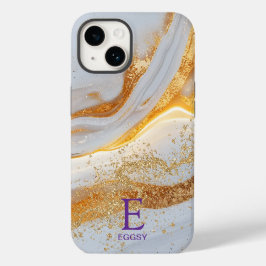 Vit marmor chic guld glitter monogram