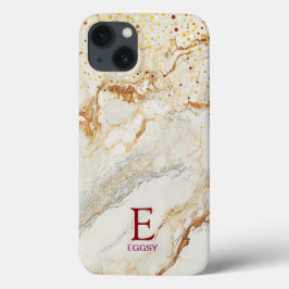 Vit marmor chic guld glitter monogram