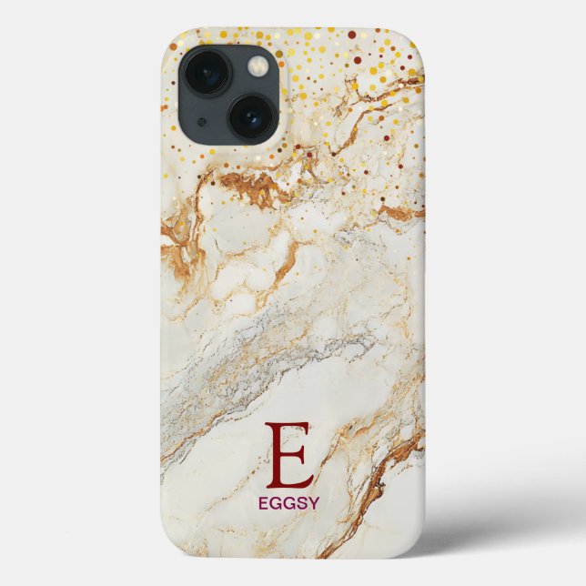 Vit marmor chic guld glitter monogram (Baksida)