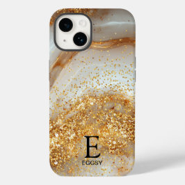 Vit marmor chic guld glitter monogram