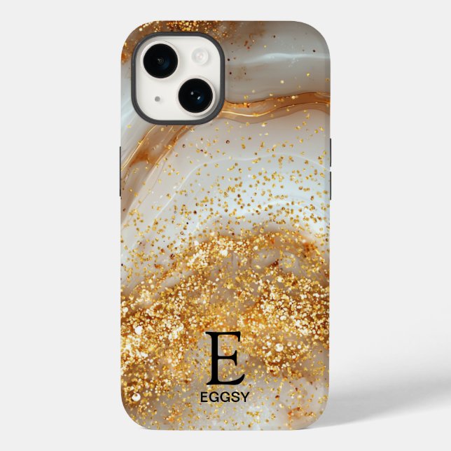Vit marmor chic guld glitter monogram (Baksida)