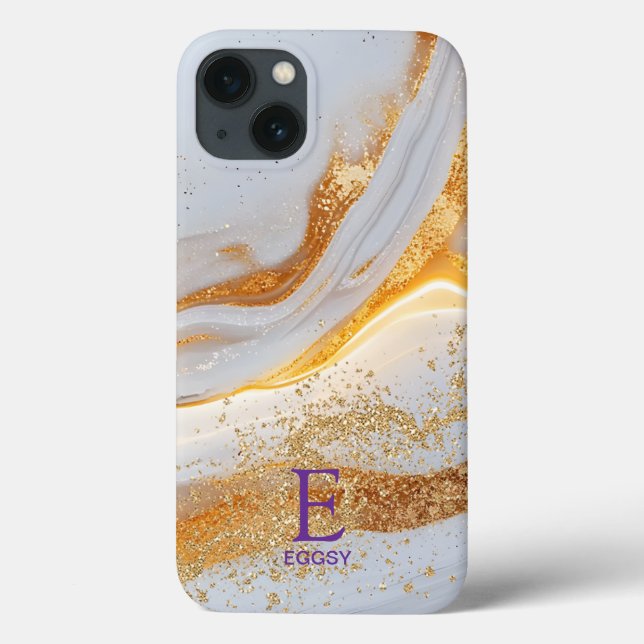 Vit marmor chic guld glitter monogram (Baksida)