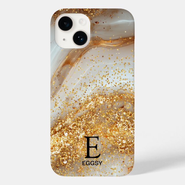 Vit marmor chic guld glitter monogram (Baksida)