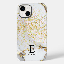 Vit marmor chic guld glitter monogram