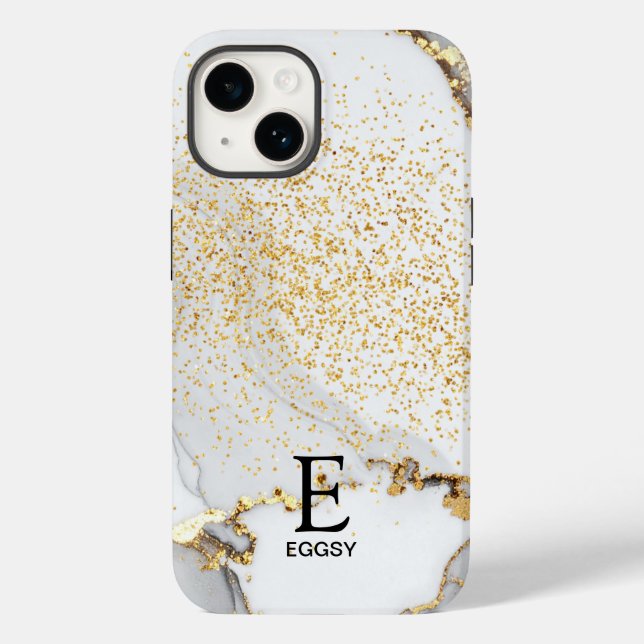Vit marmor chic guld glitter monogram (Baksida)