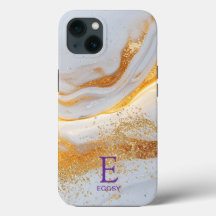 Vit marmor chic guld glitter monogram