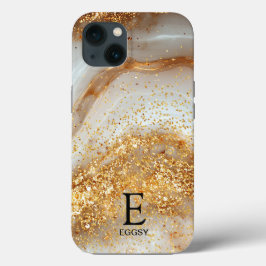 Vit marmor chic guld glittermonogram