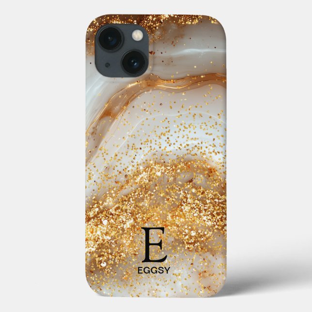 Vit marmor chic guld glittermonogram (Baksida)