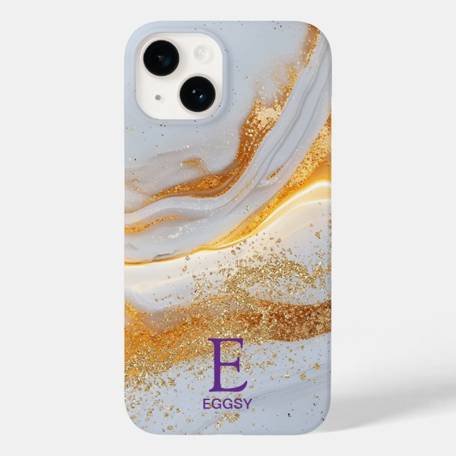 Vit marmor chic guld glittermonogram (Baksida)