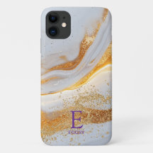 Vit marmor chic guld glittermonogram